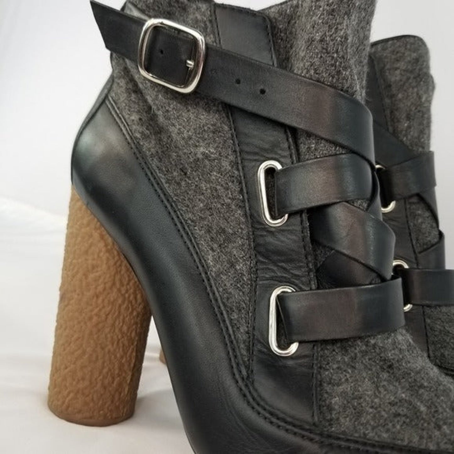 Wool + Leather Boots by Loeffler Randall Platform Round Rubber Heel Size 8.5