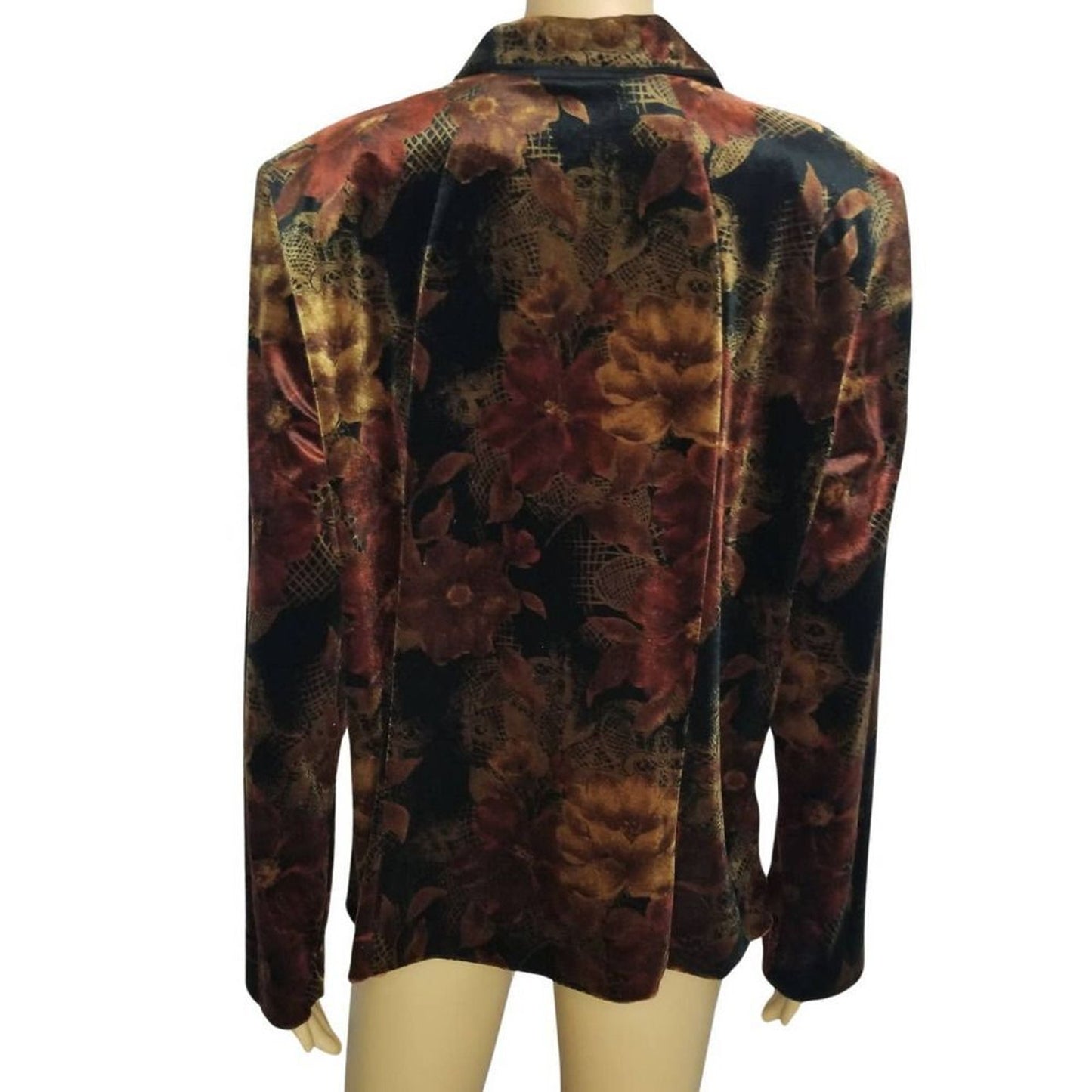 Stretch Velvet Floral Blazer Frog Closures Shoulder Pads Velour Soft Size 18