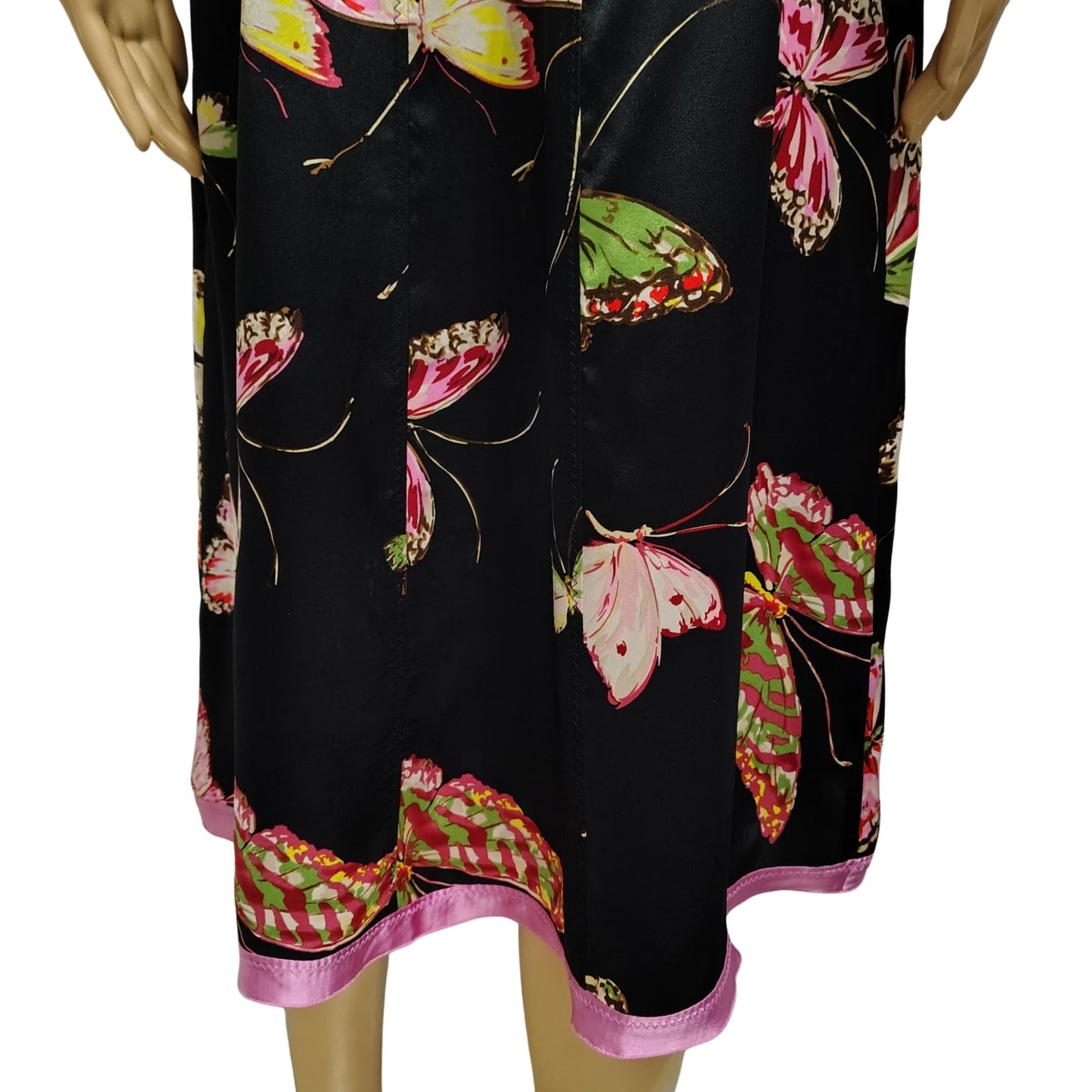 100% Silk Butterfly Print Pink Black Gerard Darel A Line Skirt Size 6 US 42 EU