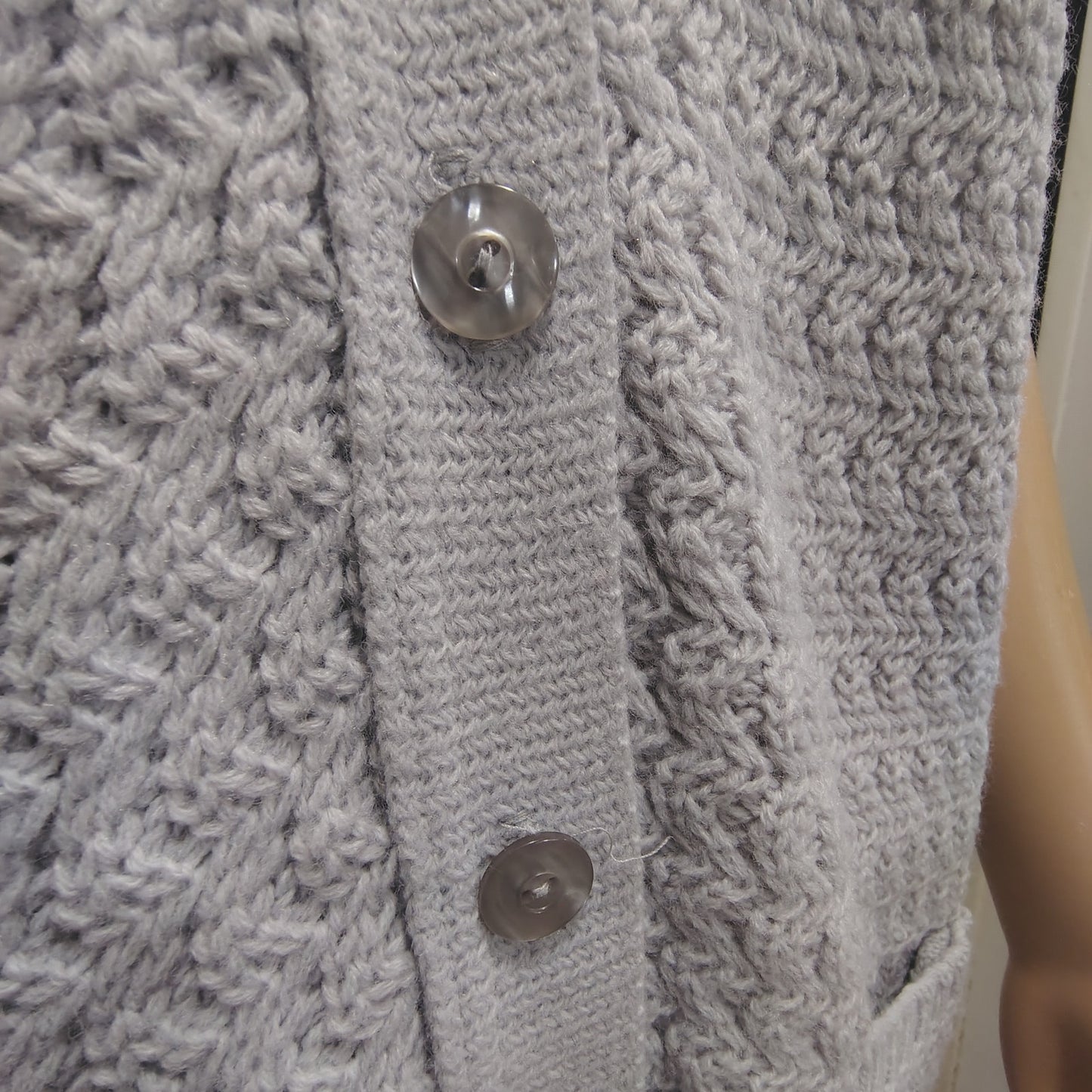 70s Gray Sweater Vest Acrylic Cardigan Button Up Boho Style College Point Size M