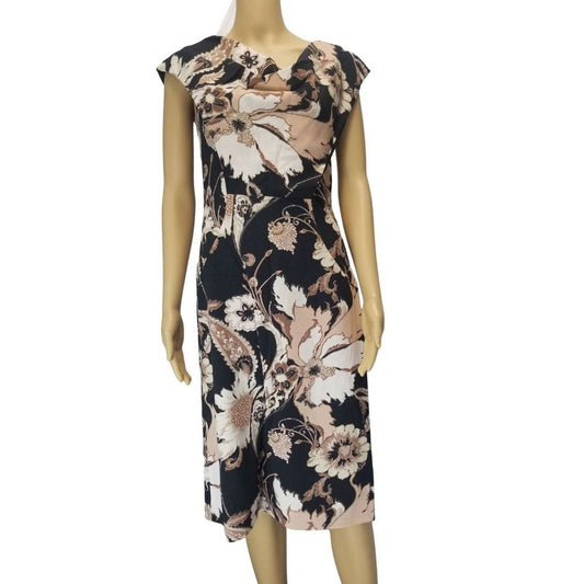 ETRO 42 Floral Print Bodycon Midi V Neck Sleeveless Front Pocket Dress Size 6