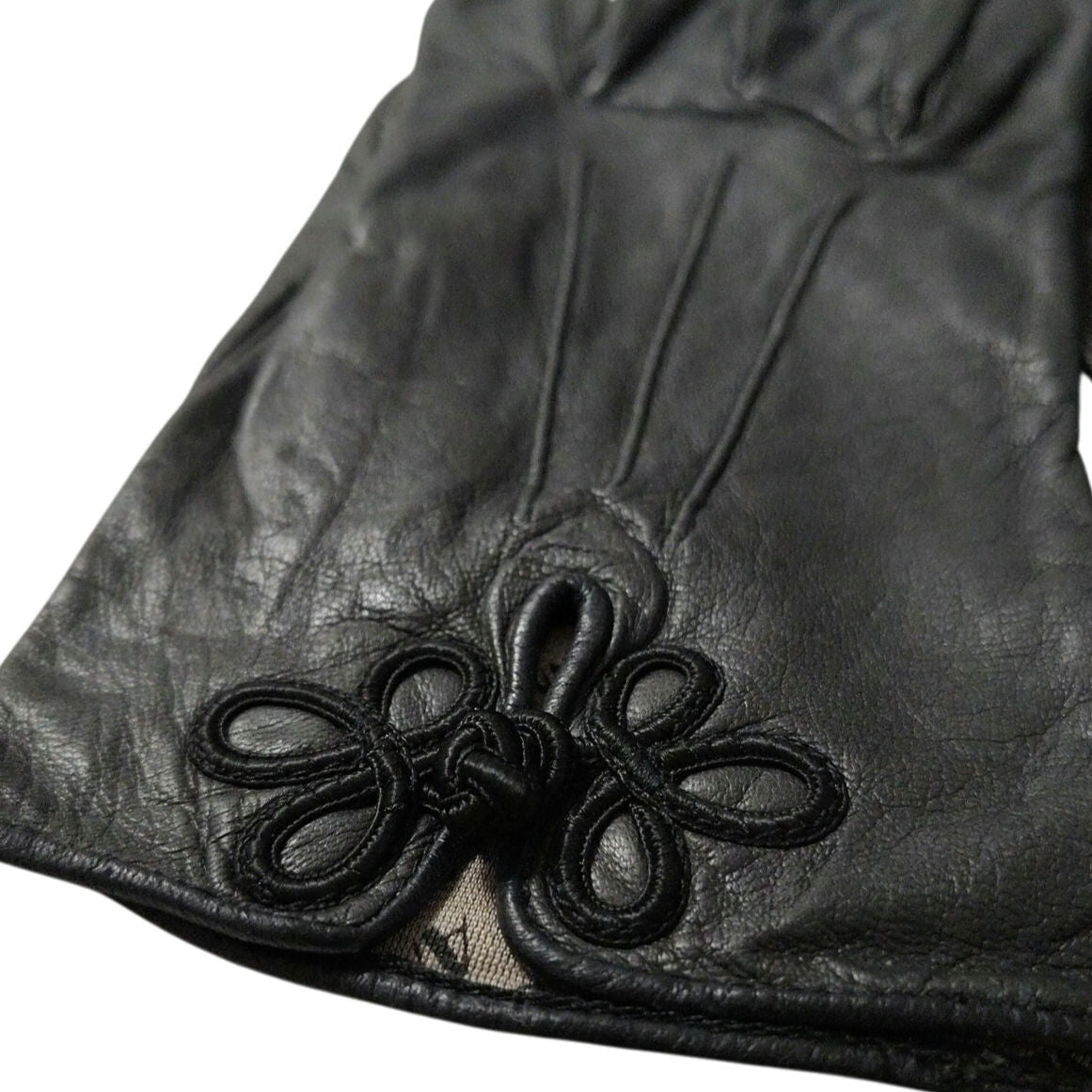 Vintage Anne Klein Aris Black Soft Leather Frog Closure Gloves Size Large Womens