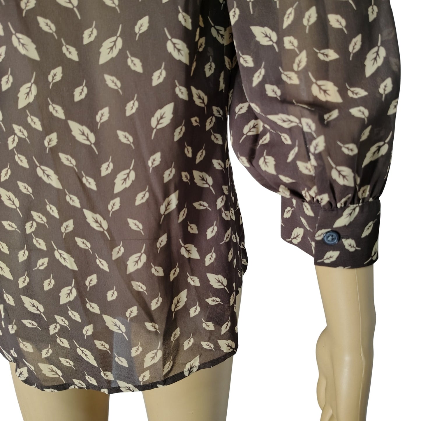 Banana Republic Brown Leaf Print Top Button Up Shirt 3/4 Sleeve Blouse Size Med