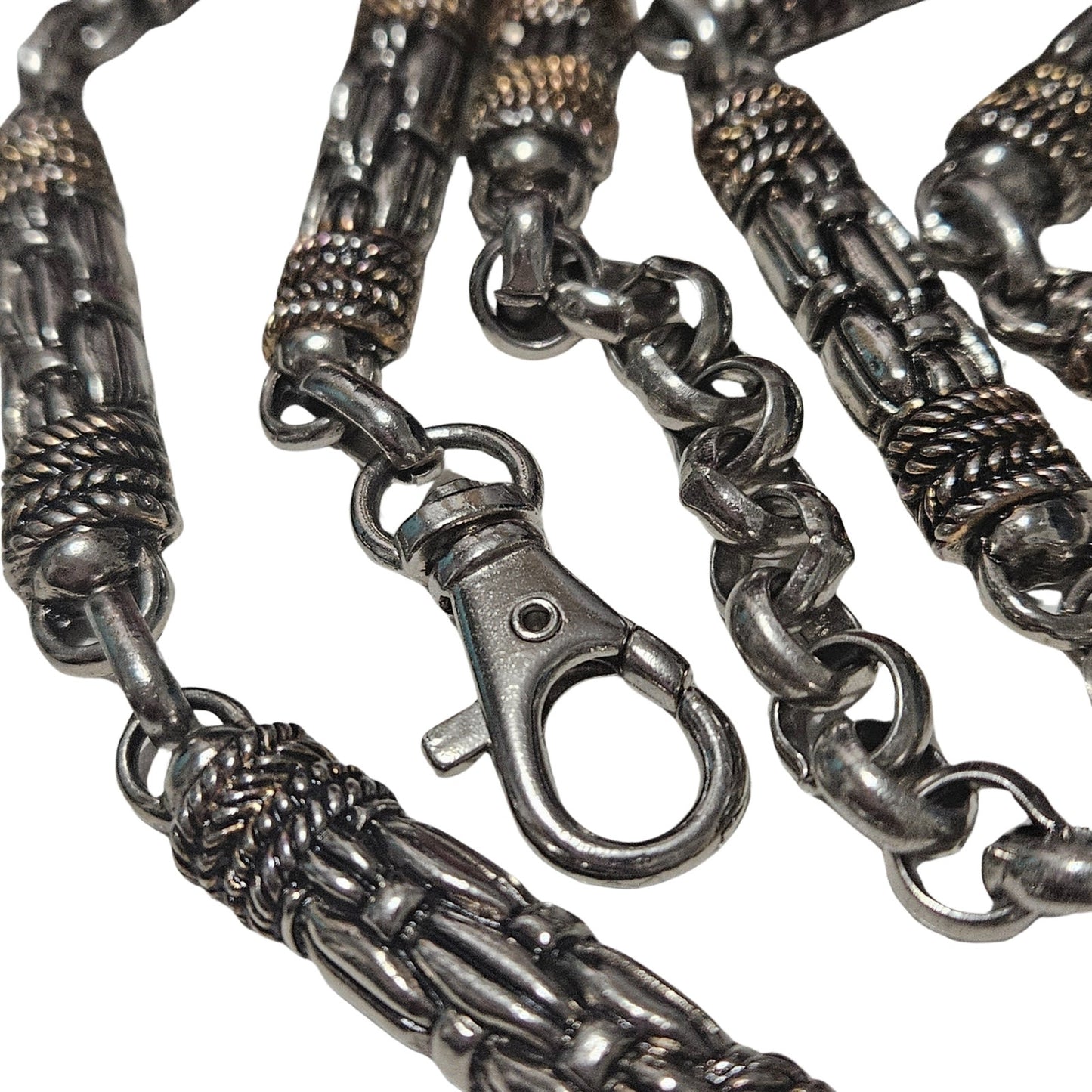 Vintage Woven Metal Design Chain Links Adjustable Heavyweight Belt Silver Tone