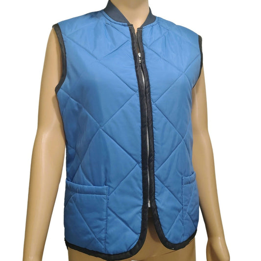 70s Blue Vintage Sears Work Leisure Zip Up Quilted Vest Pockets Size Small Mens