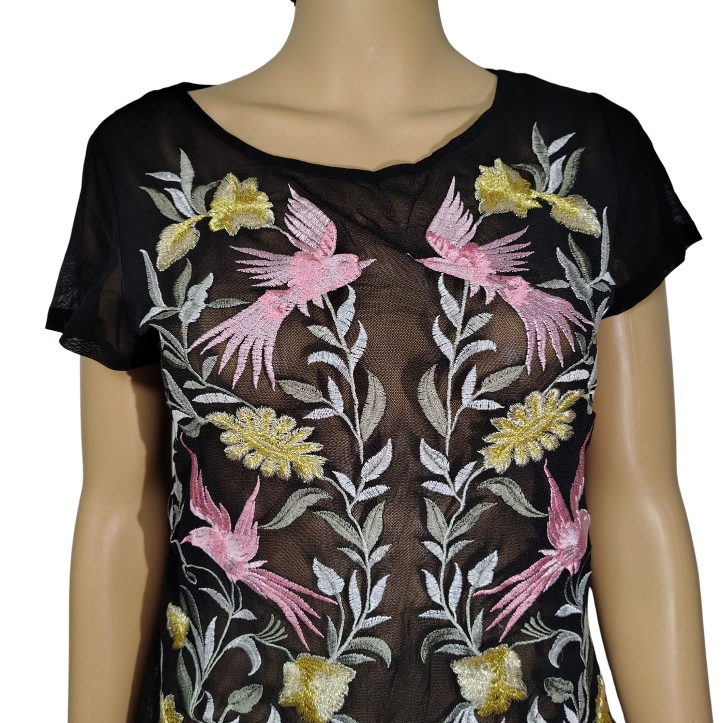 INC Int'l Concepts Sheer Hummingbird Metallic Embroidered Top without Cami Small
