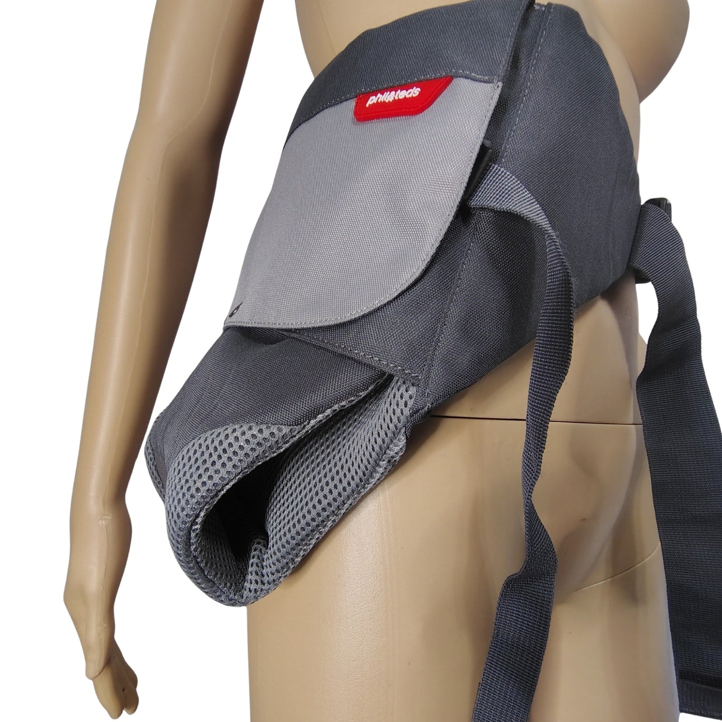 Phil and Ted's Charcoal Gray Belted Hip Baby Seat Carrier Belts Onto Hips
