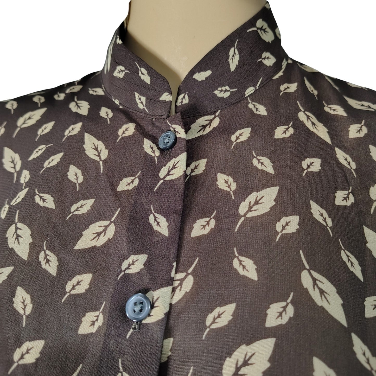 Banana Republic Brown Leaf Print Top Button Up Shirt 3/4 Sleeve Blouse Size Med