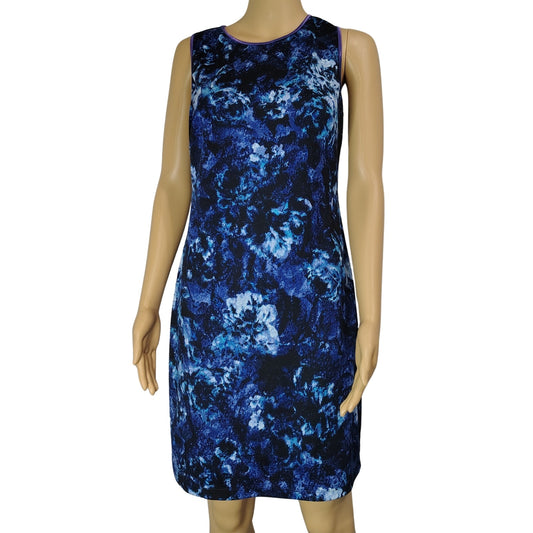 MARC NEW YORK Blue Purple Abstract Bodycon Sleeveless Midi Shift Dress Size 6