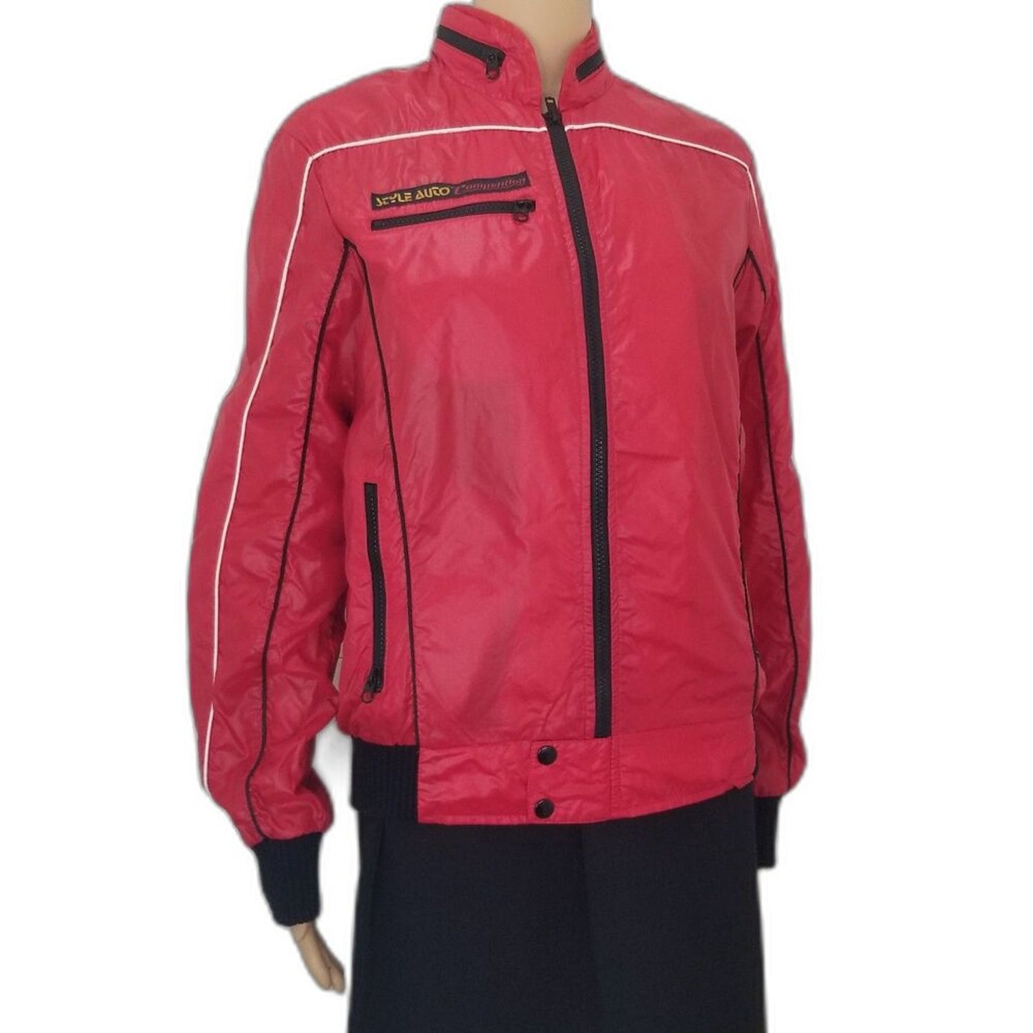 80s Vintage Style Auto Zip Up Nylon Red Light Weight Racer Jacket Size Small
