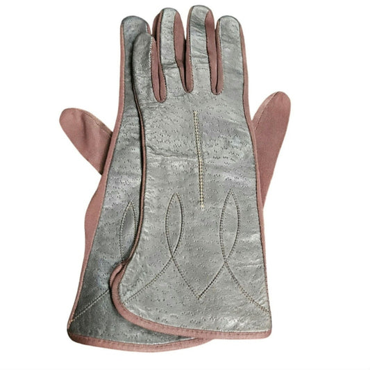 Vintage Brown Leather Top Gloves Polyester Bottom Gently Used Size 7 Womens