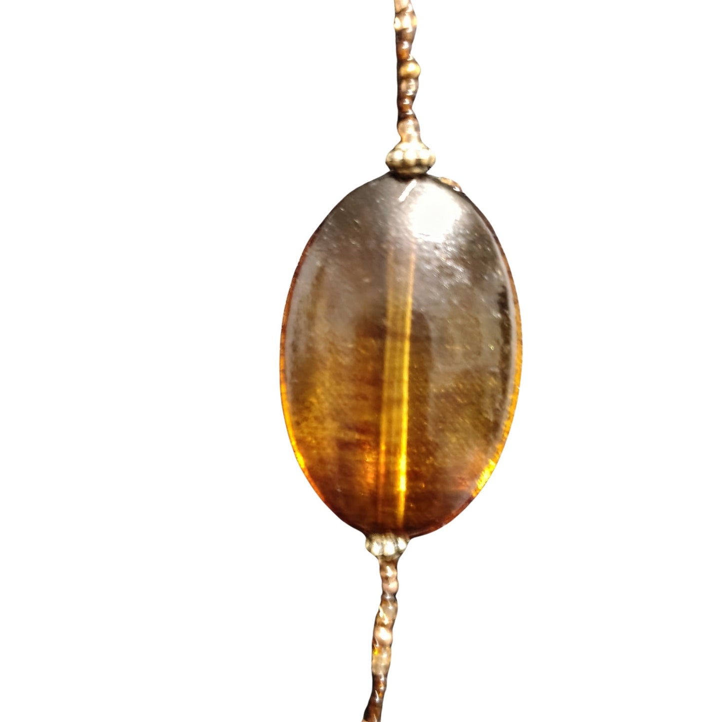 Brown Faux Amber Beads Opera Length Single Strand Pullover Statement Necklace