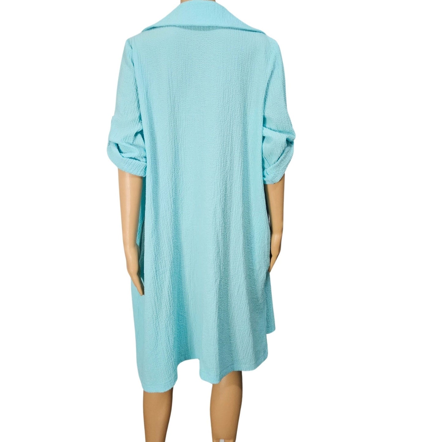 Nina Leonard Pebble Woven Tab Sleeve Tunic Blouse Fold Down Collar Top size Large