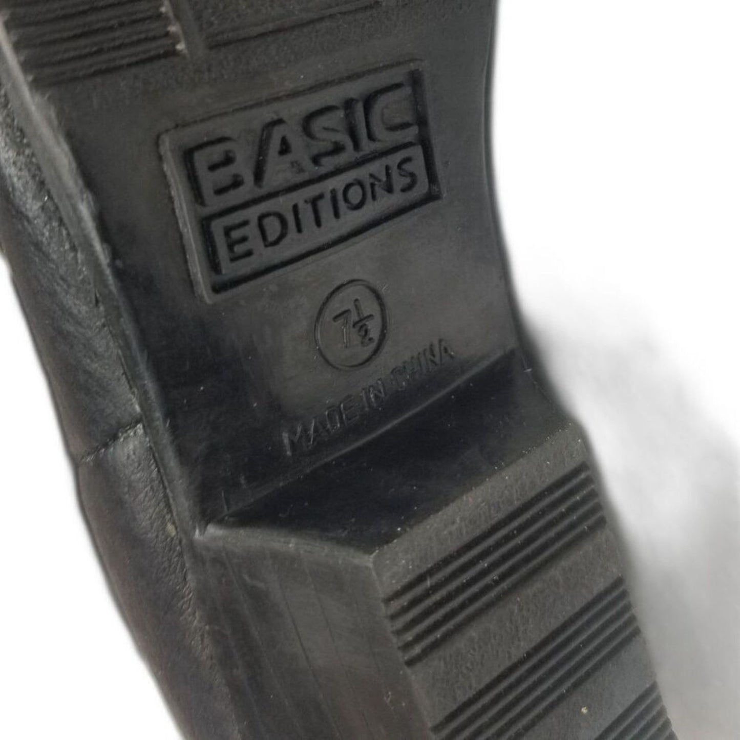 90s Vintage Black Leather Calf High Basic Editions Boots Almond Shape Toe Size 7