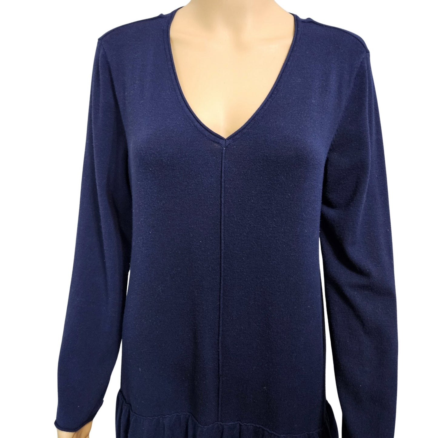 Style & Co. Knit Tunic Top Short Mini Vneck Navy Blue Drop Ruffle Hem Dress SZ M