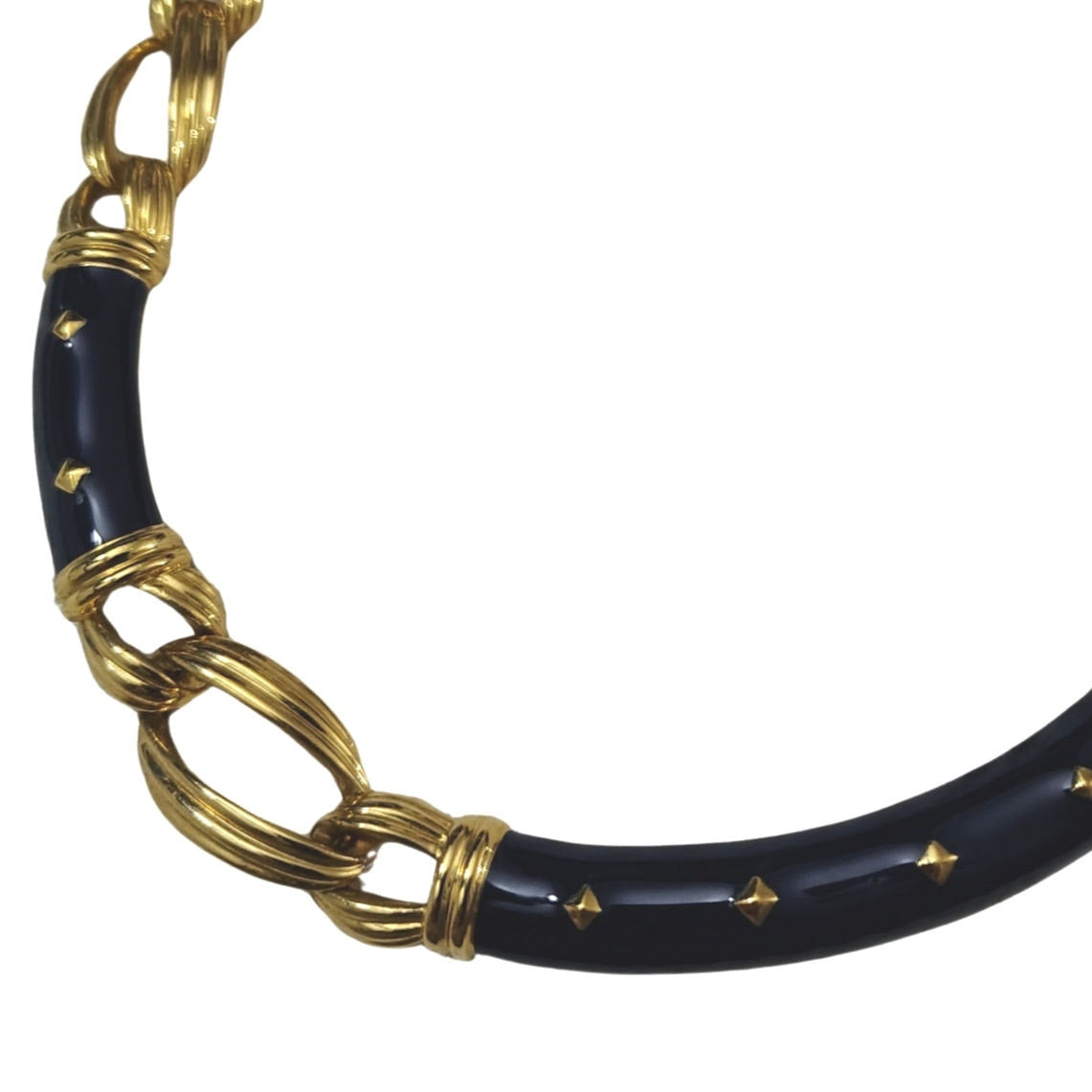 1980s Blue Enamel Large Rope Chain Link Choker Necklace Gold Tone by Ivana Trump
