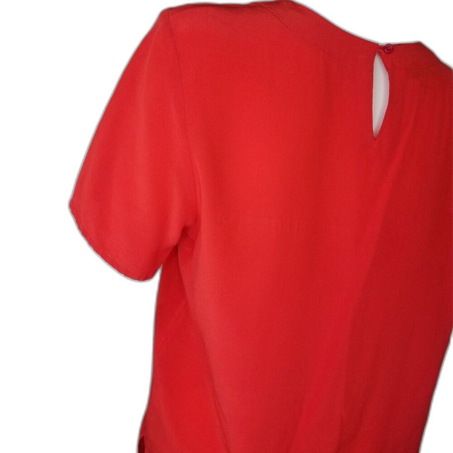 90s Vintage Spenser Jeremy Petites Red Silk Blouse Short Sleeves Back Key Hole