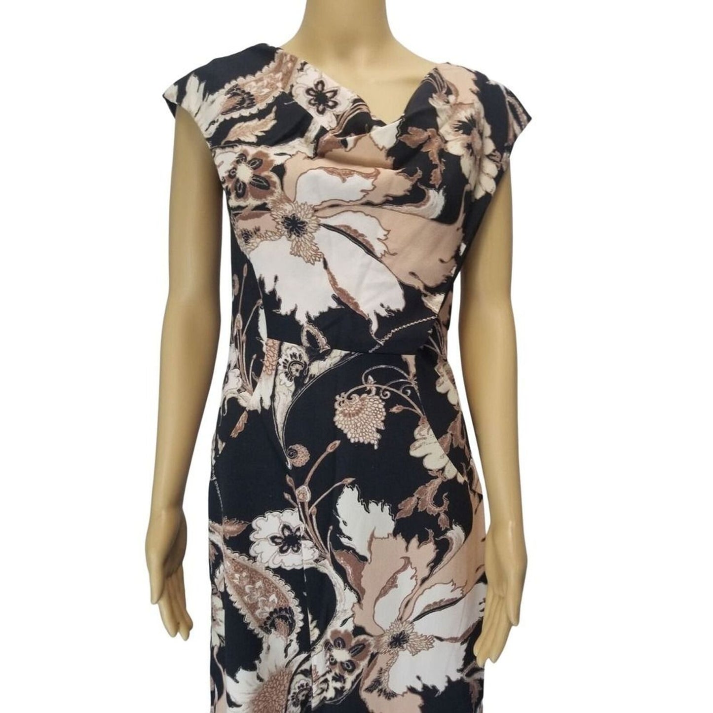ETRO 42 Floral Print Bodycon Midi V Neck Sleeveless Front Pocket Dress Size 6