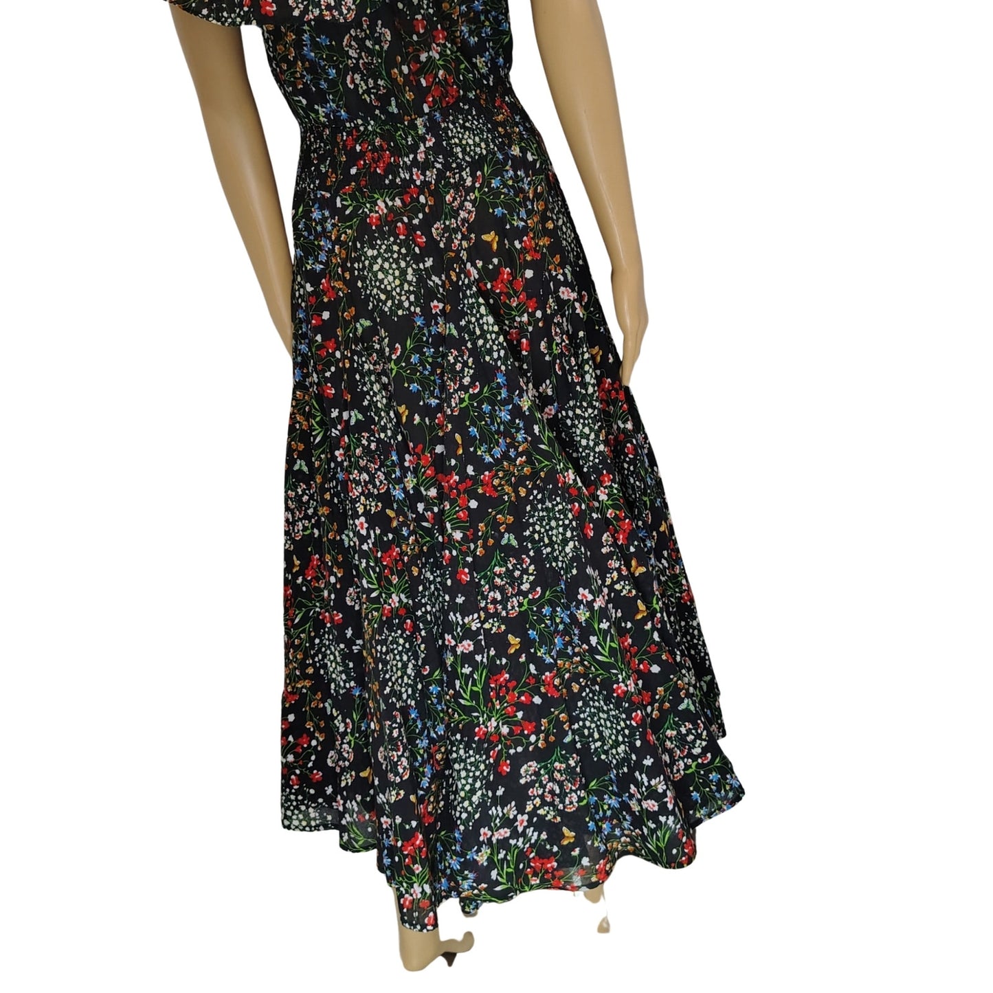 Chelsea & Theodore Floral Peasant Fit Flare Maxi Sundress Smocked Waist Size Medium