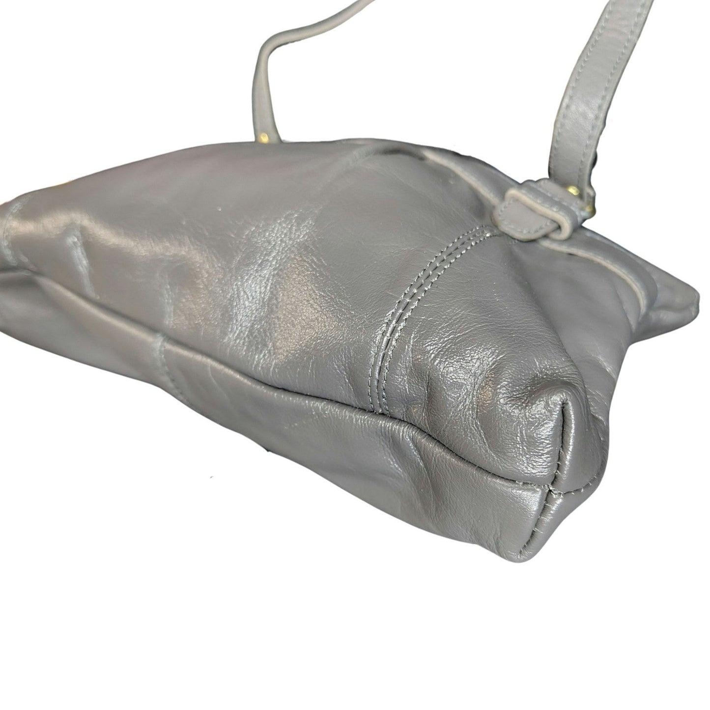 Gray Pleated Leather Vintage Shoulder Bag Two Handles Zip Top Purse 10.5" x 7.5"
