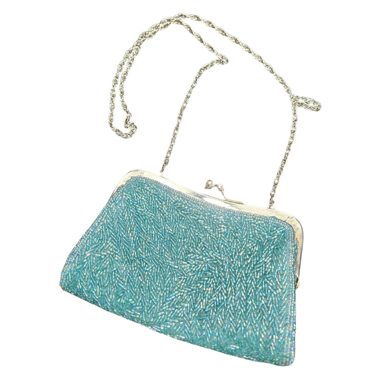 Blue Glass Beaded Butterfly Clutch Crossbody Convertible Bag Evening Formal Bags