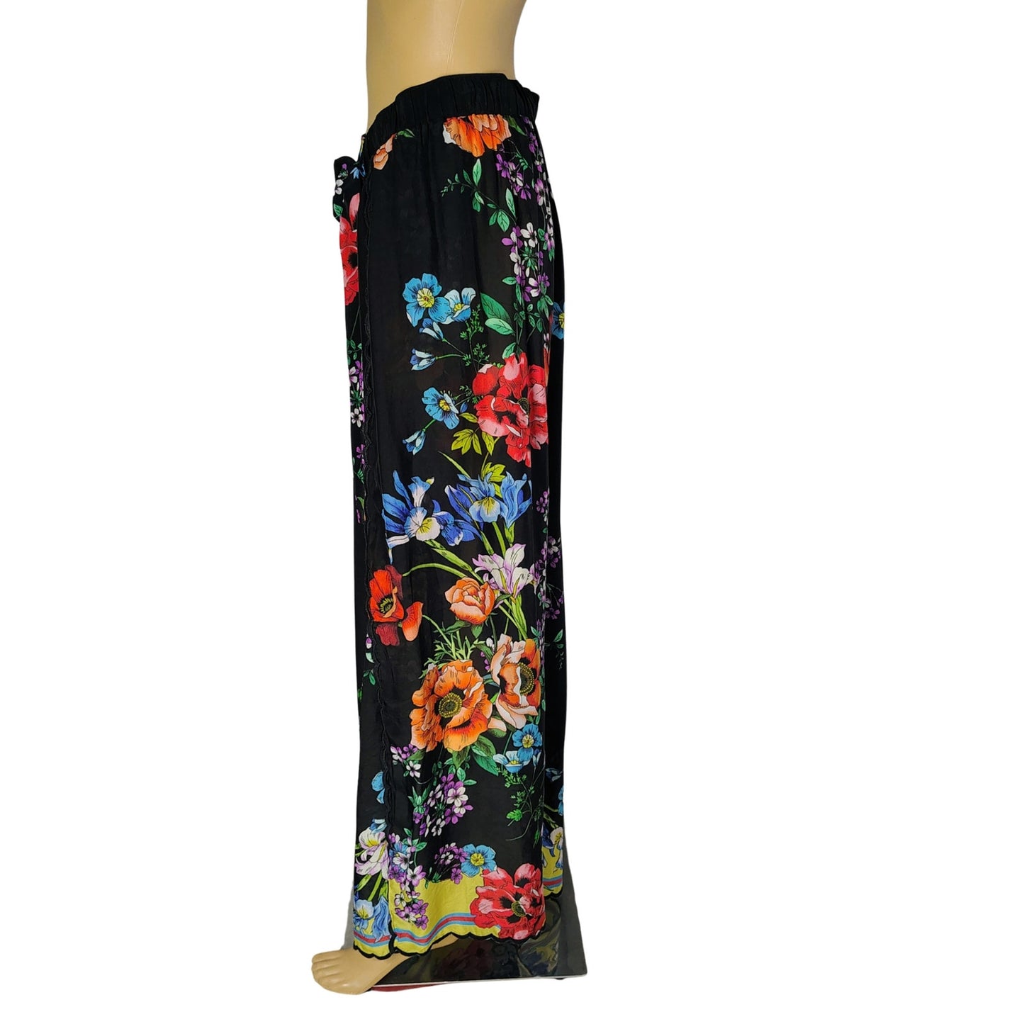 Johnny Was Peonies Flowy Floral Print Pull On Wrap Pants Thigh-High Splits Size XL