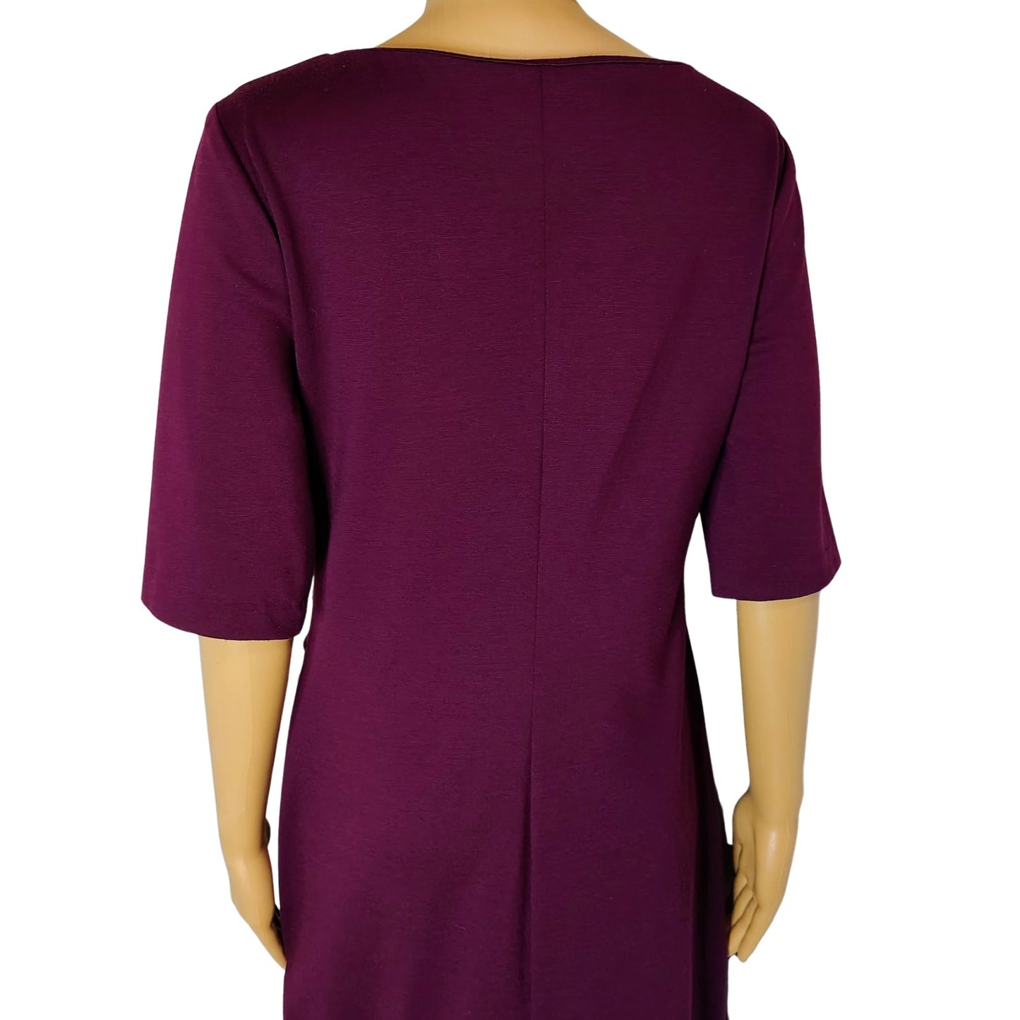 Burgundy Bodycon Body Conscious Three Quarter Sleeve Midi Casual Dress Size 10