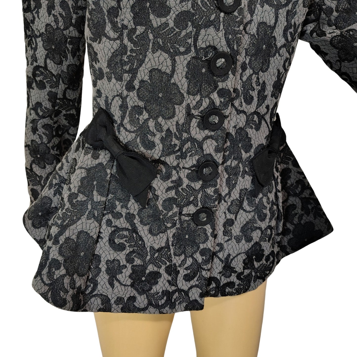 Betsey Johnson Floral Jacket Brocade Runway Peplum Ribbon Fit Flare Size 6