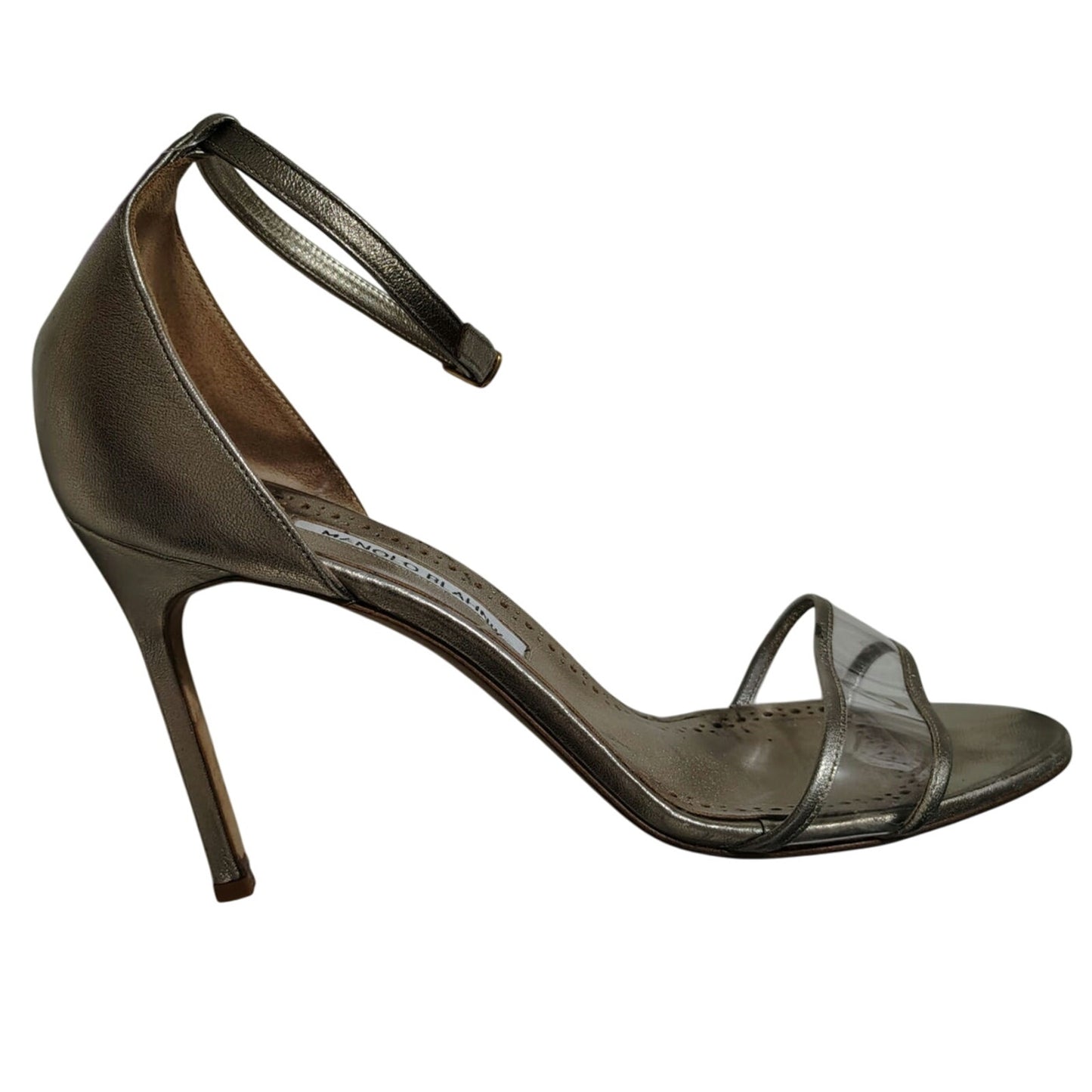 Manolo Blahnik Bronze Leather and Transparent PVC Lavanasa Sandals Size 10.5