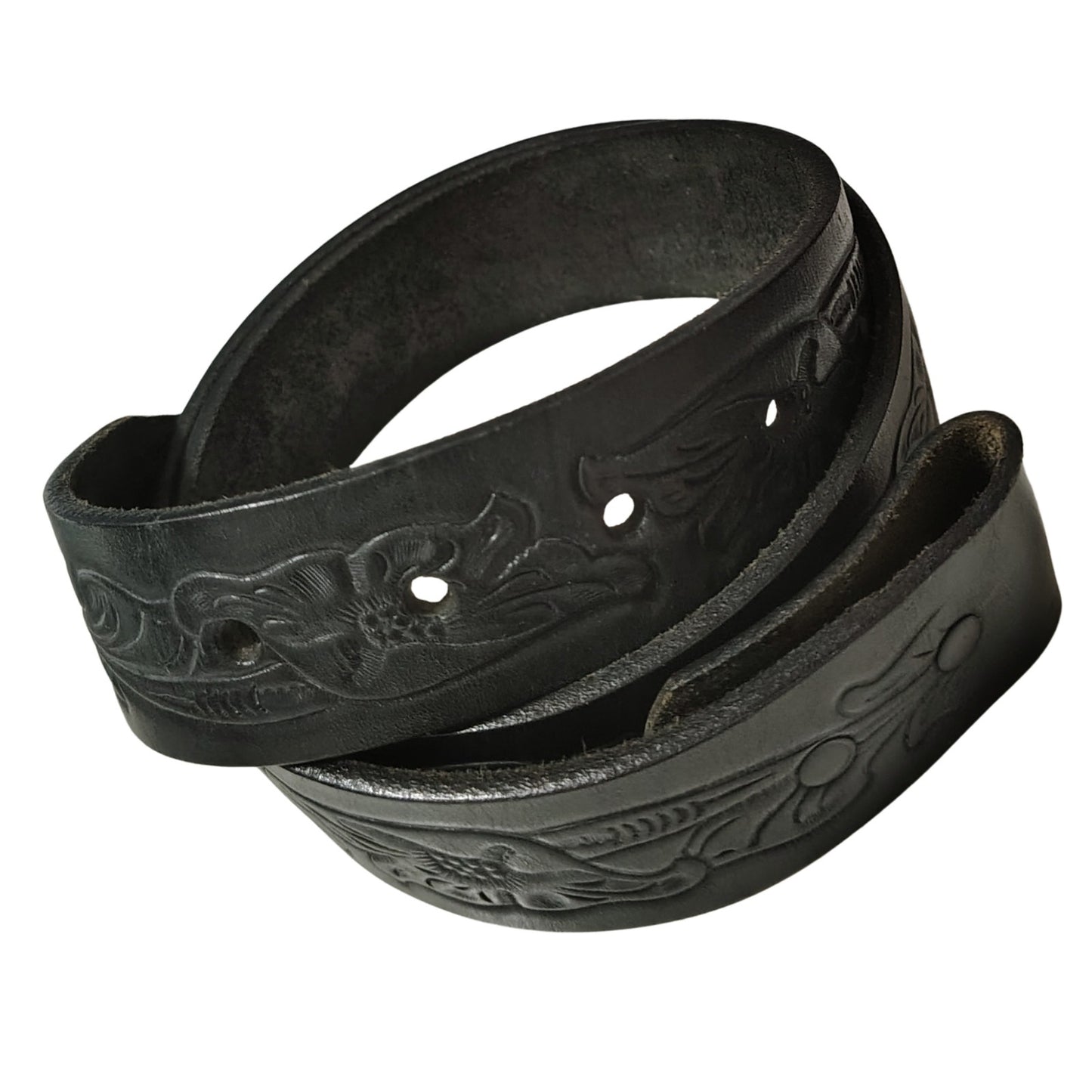 1990s Bebe Replacement Genuine Leather Belt Strap Tooled Engraved Floral Snap Closure