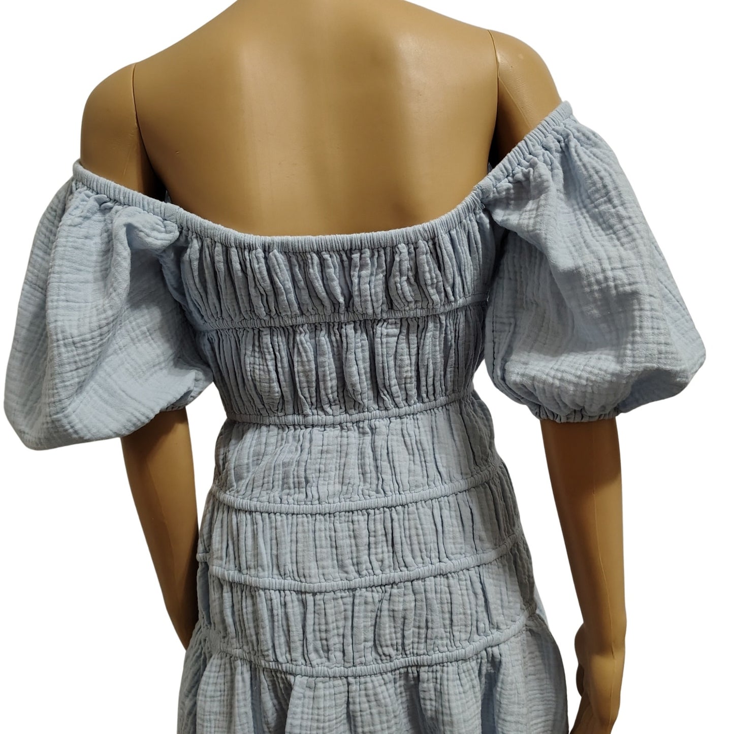 Vintage Havana Label Light Blue Fit & Flare Mini Dress Off The Shoulder Size Medium
