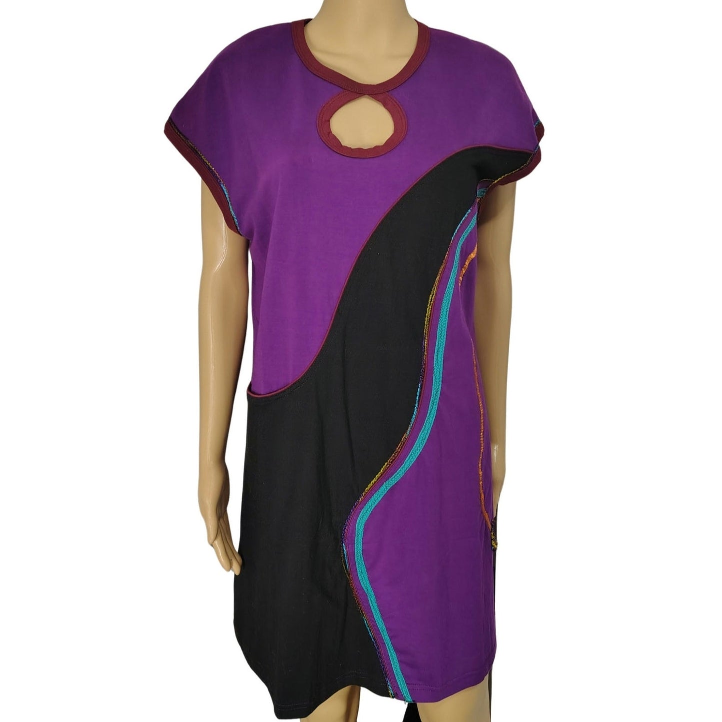 Purple Rising International A Line Midi Dress Mixed Applique Details Two Pockets