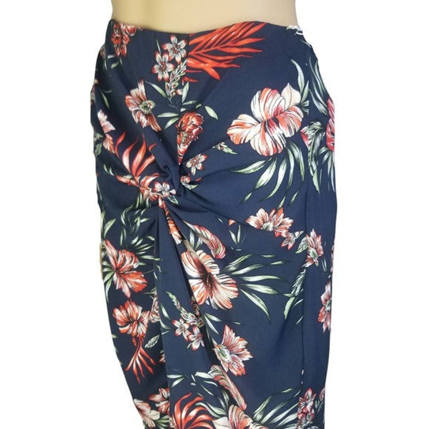 Long Hawaiian Print Long Bodycon Skirt Body Shaping Zip Up Left Slit Size Small