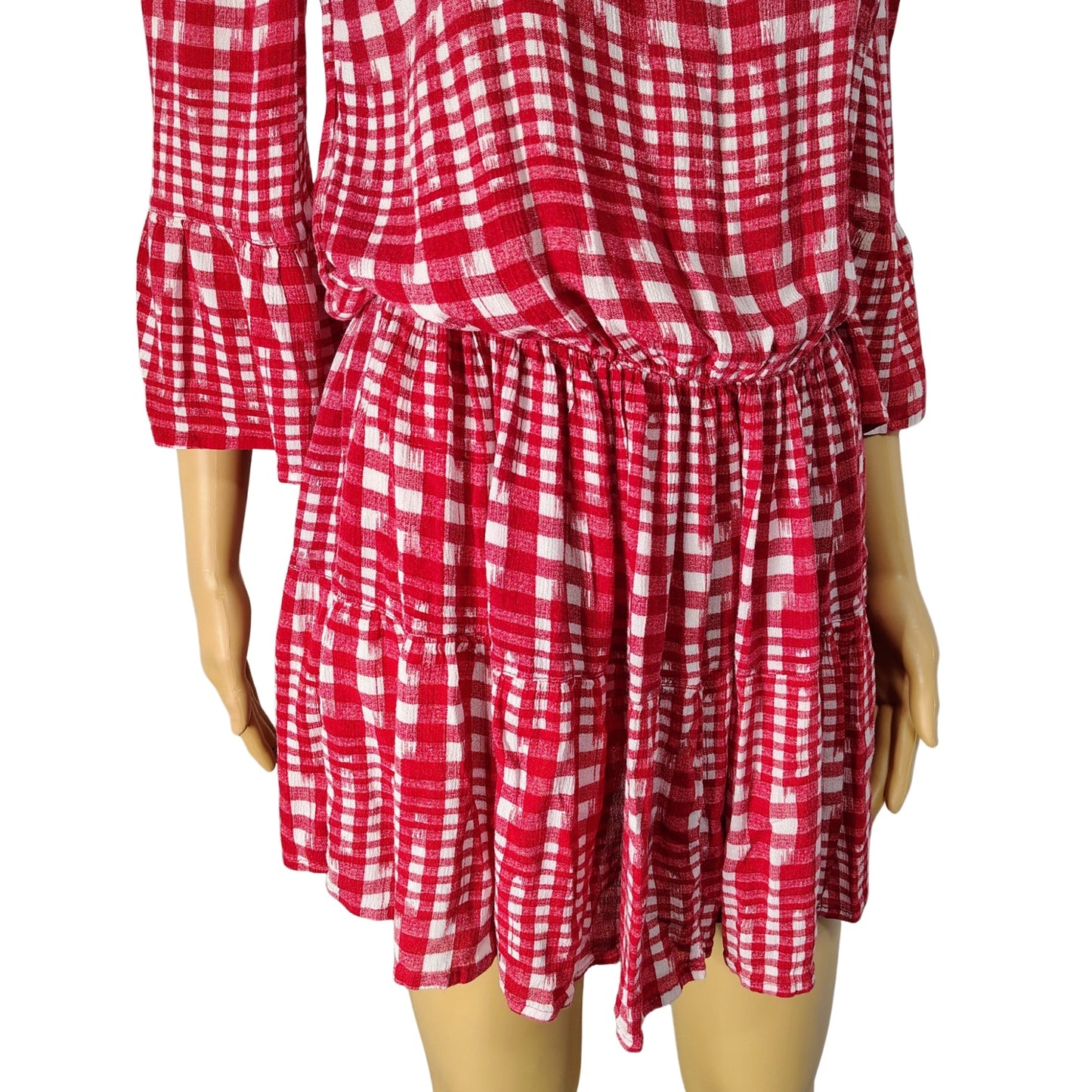 Red White Off or On Shoulder asos Fit Flare Short Sleeve Mini Dress Tunic Size 4