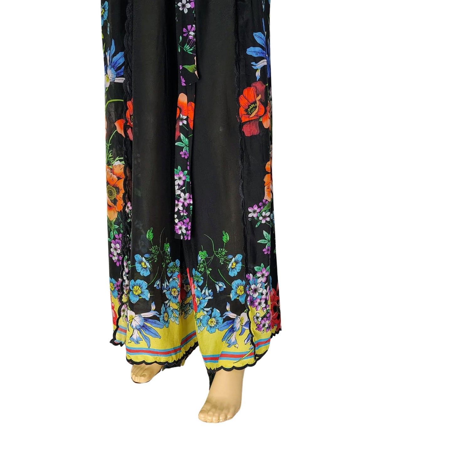 Johnny Was Peonies Flowy Floral Print Pull On Wrap Pants Thigh-High Splits Size XL