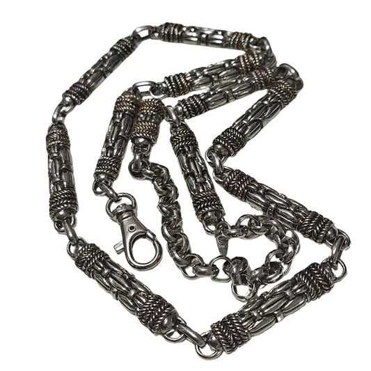 Vintage Woven Metal Design Chain Links Adjustable Heavyweight Belt Silver Tone