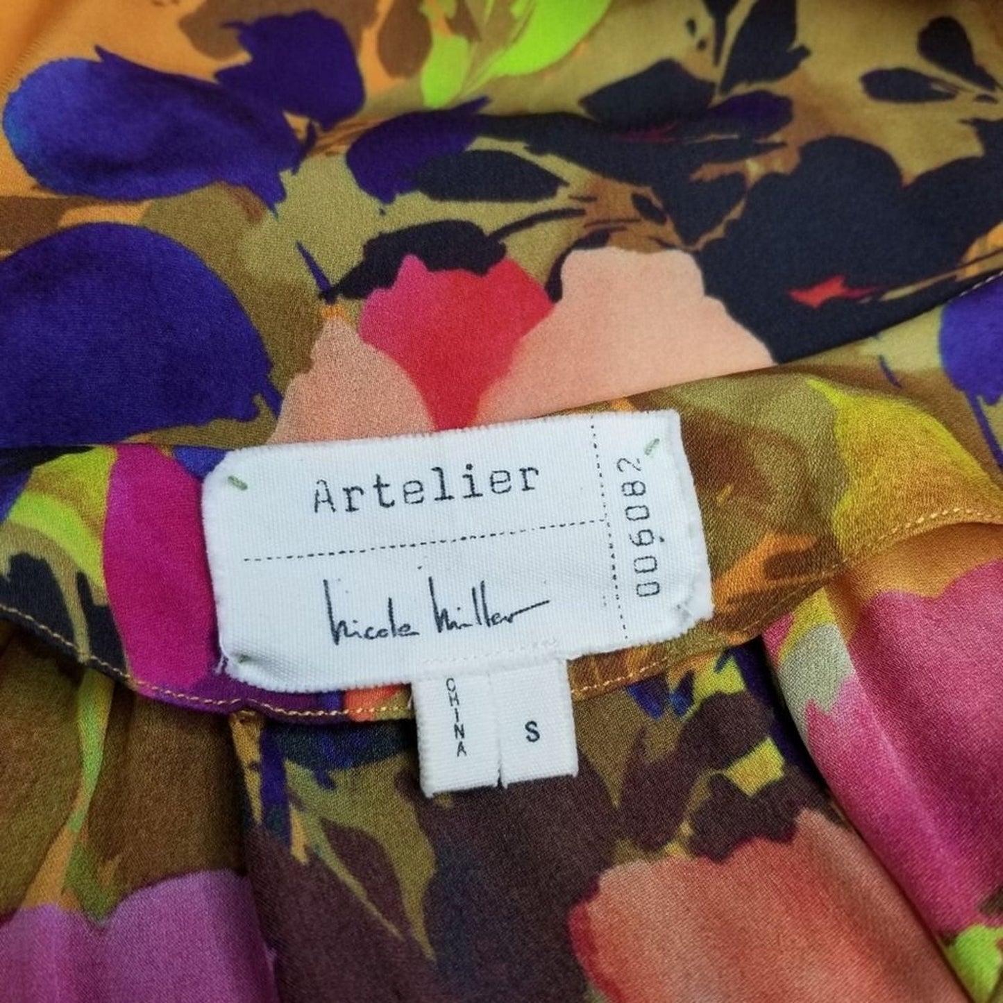 Nicole Miller Atelier Silk Floral Cold Shoulder Deep V Neck Top Size Small