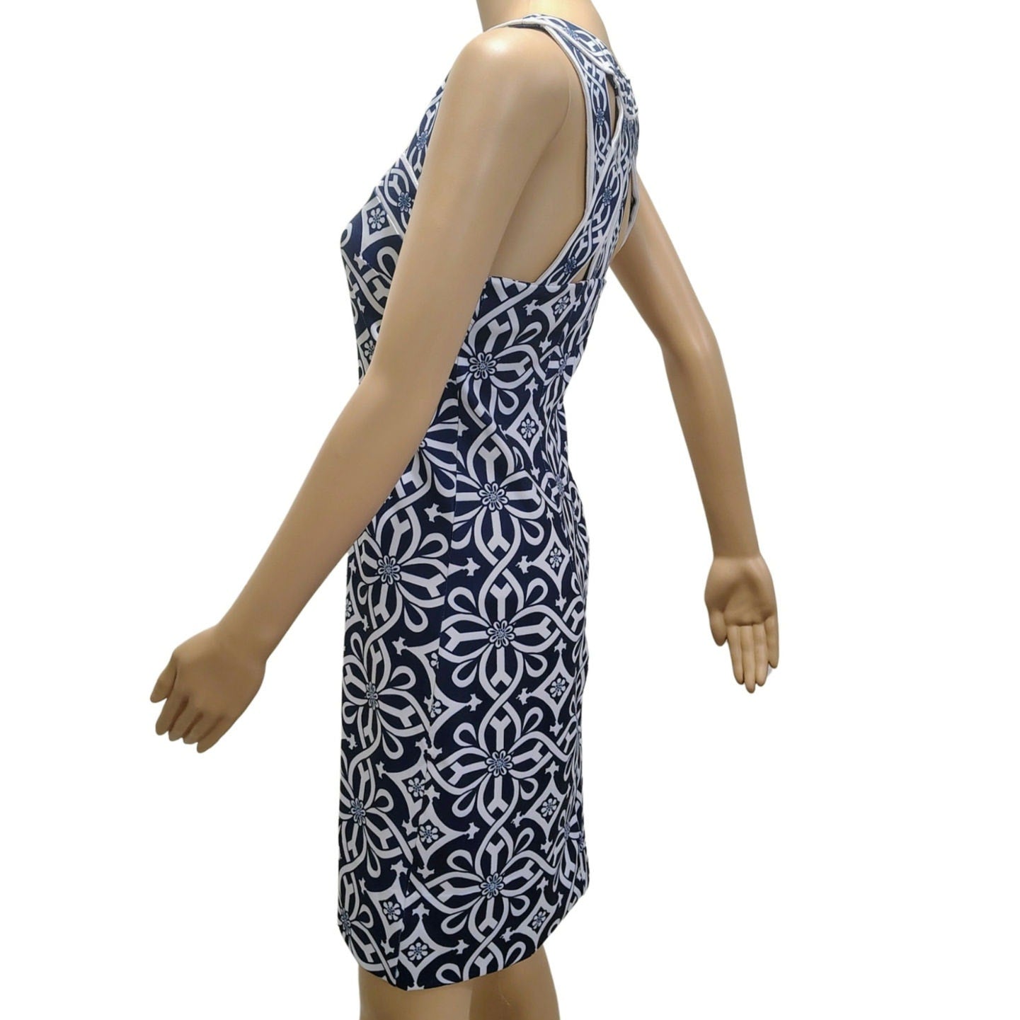 Gretchen Scott Blue White Jersey Athletic Dress Cut Out Isosceles Design Size XS