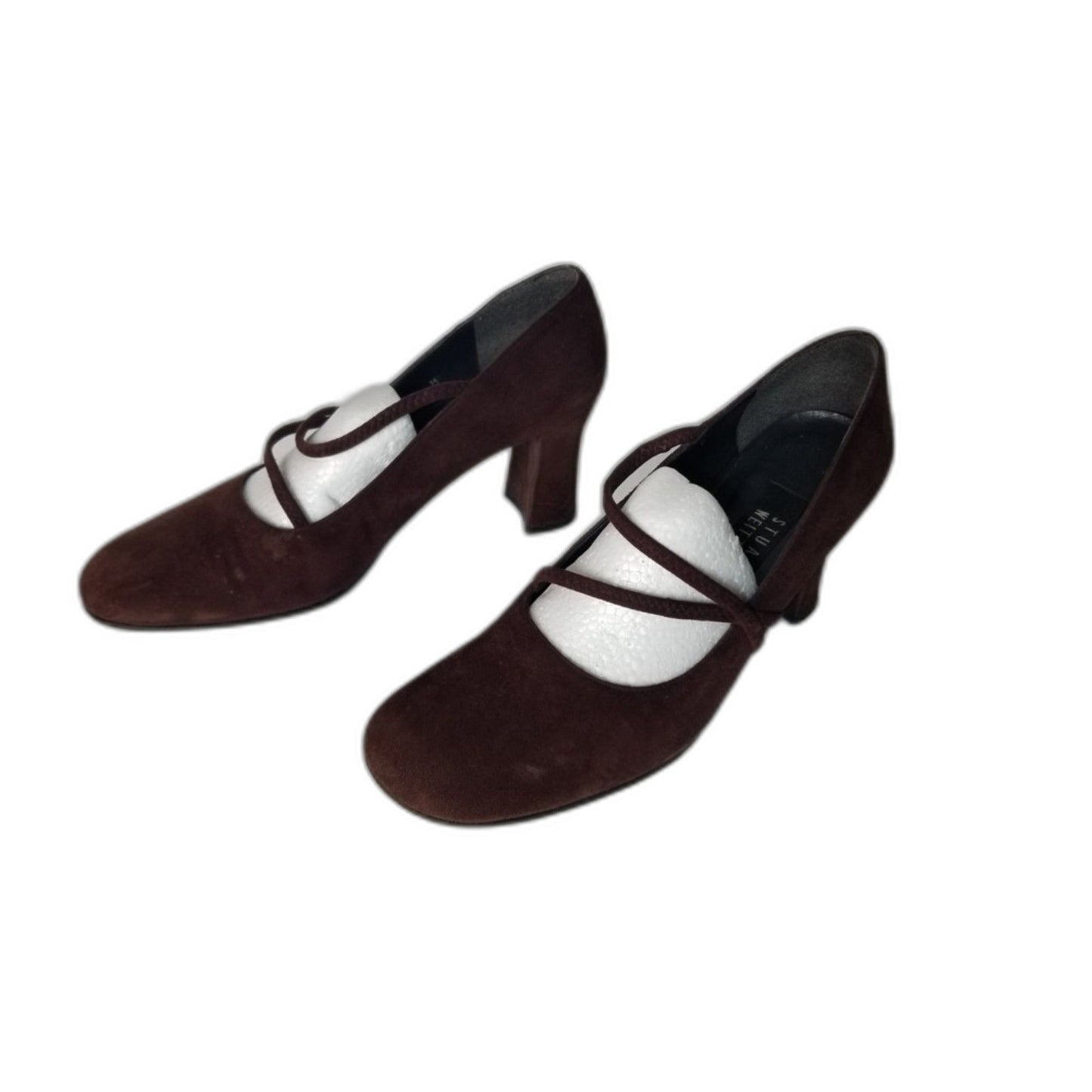 90S Vintage Brown Suede Leather Stuart Weitzman Maryjane Pumps Block Heel