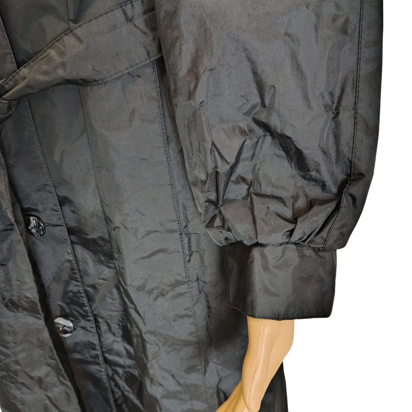 1980s Black Long Rain Jacket Trench Coat Waterproof Rubberized Size 7/8 Medium