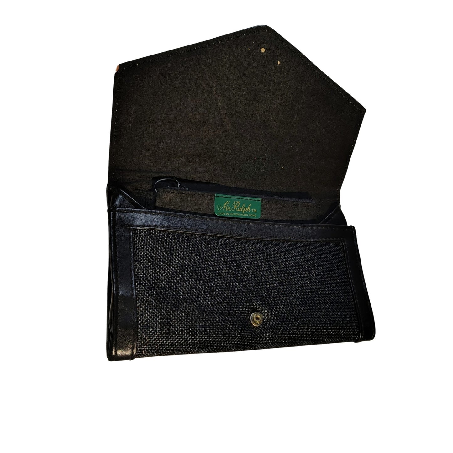 Textured Black Maxi Clutch 1970s Vintage Mr. Ralph Fold Over Snap Closure Bag