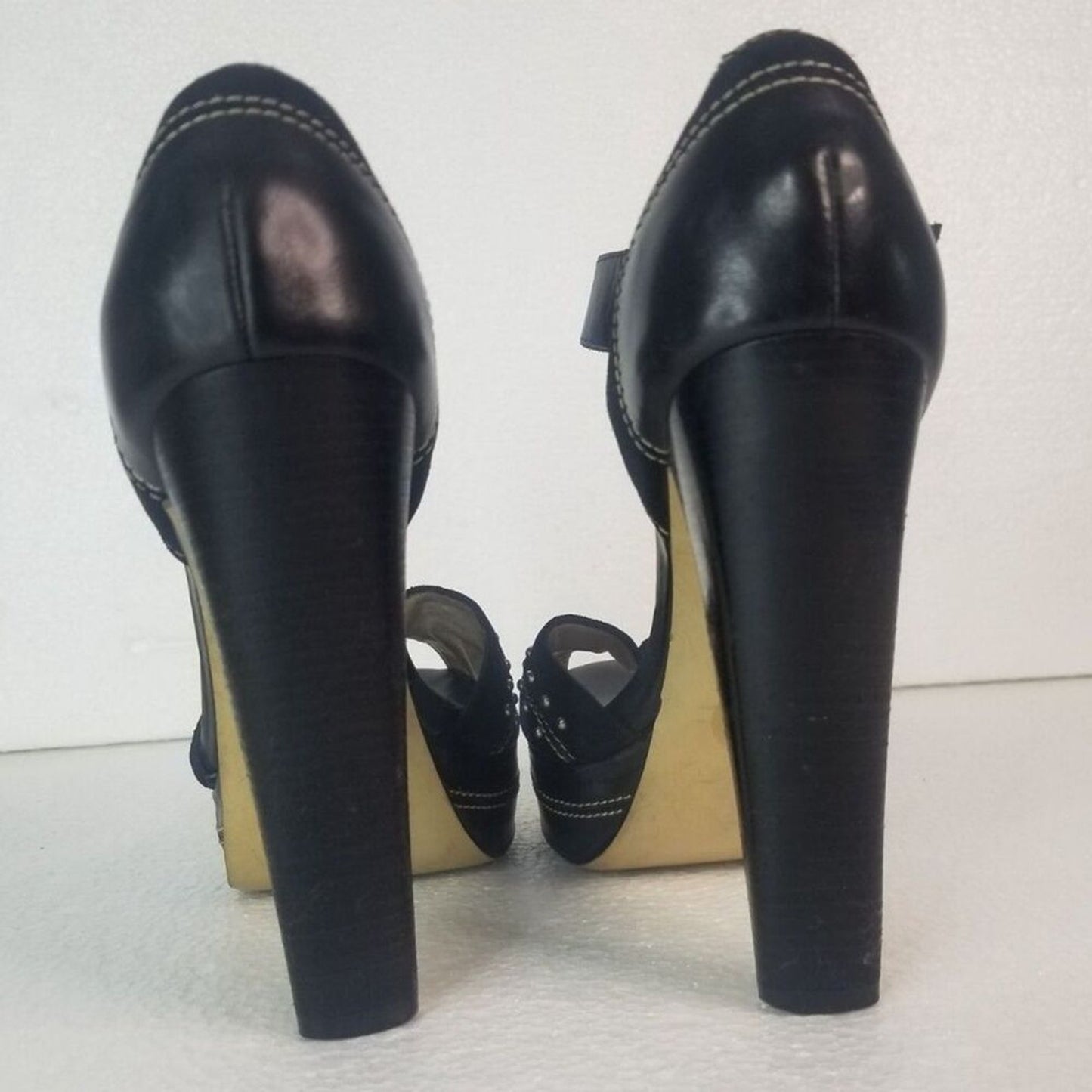 MICHAEL Michael Kors Peep Toe Black Platforms Heels Metal Detail Size 6.5