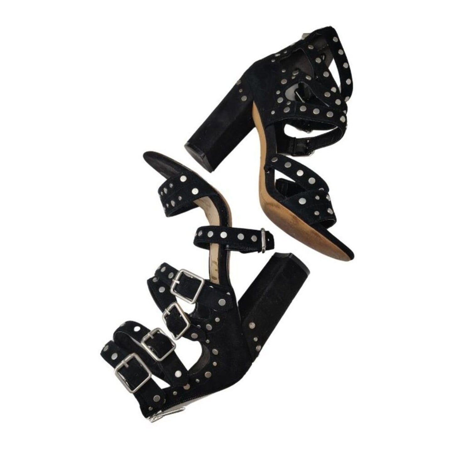 Strappy Studded Black Suede Leather Sam Edelman York Sandal High Heels Size 7