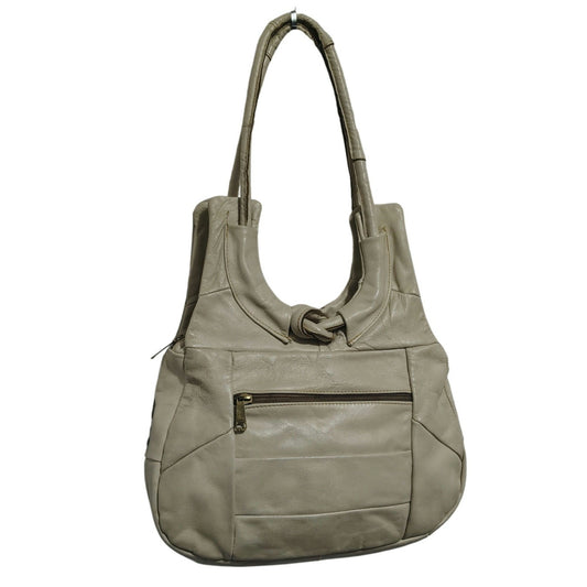 80s Cream Genuine Leather Patchwork Crescent Shoulder Bag Vintage Zipper Closure