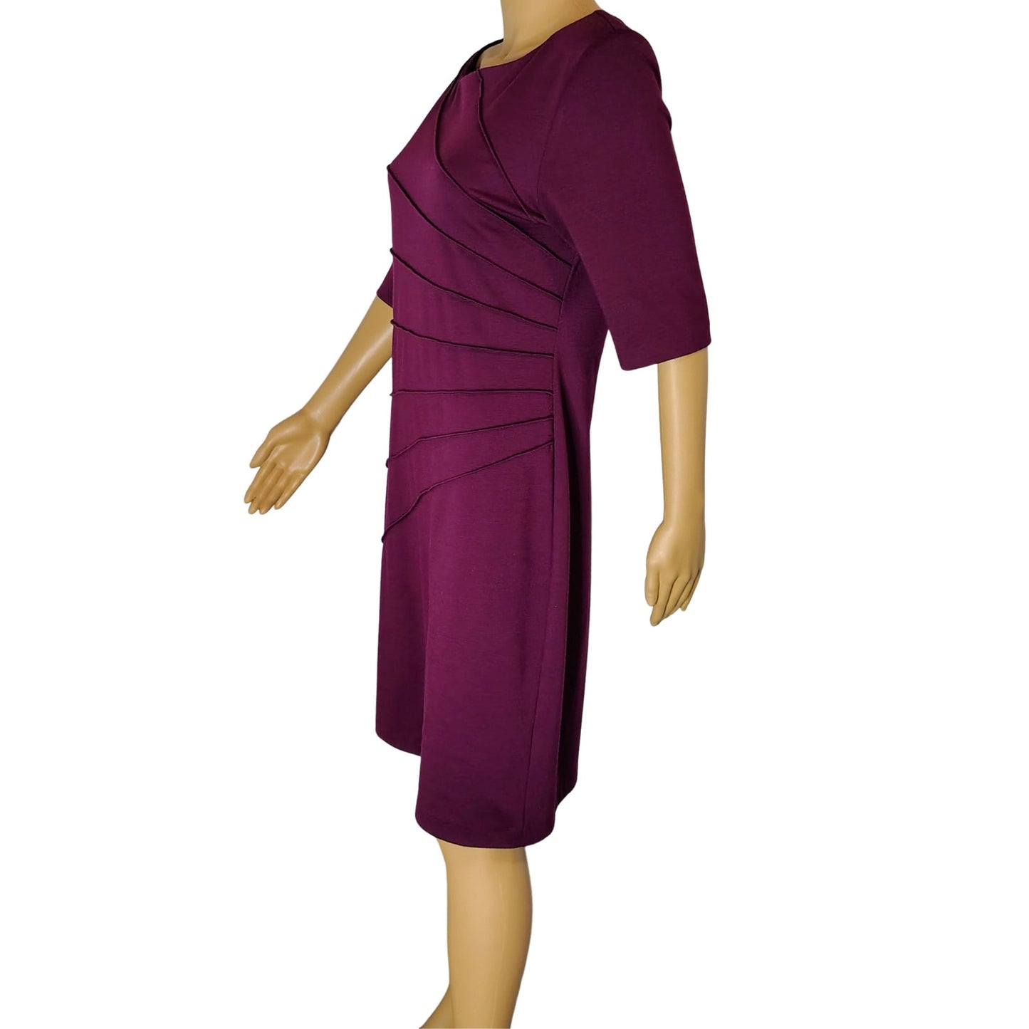 Burgundy Bodycon Body Conscious Three Quarter Sleeve Midi Casual Dress Size 10
