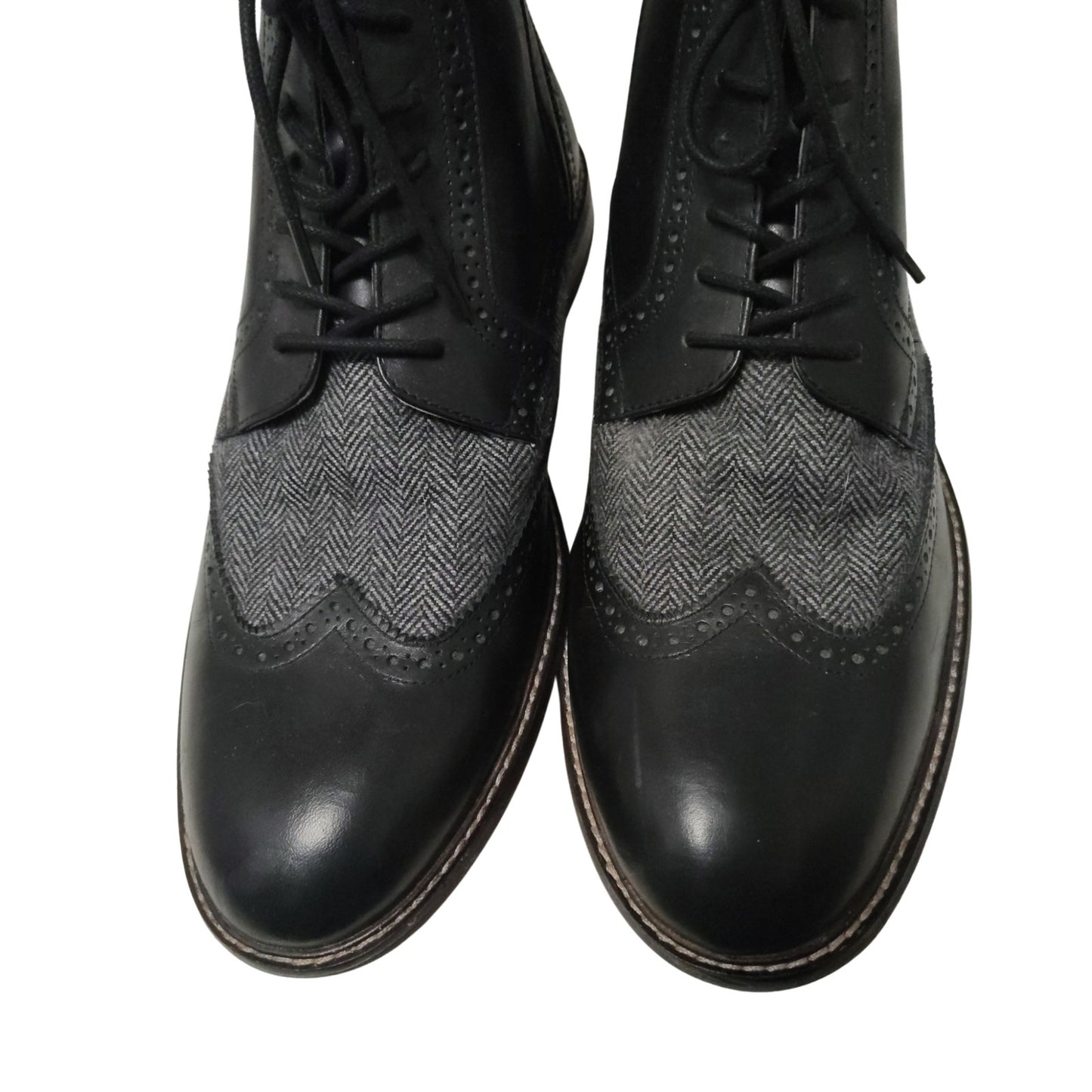 Thomas & Vine Men's Black Jarett Wingtip Zip Up Lace Black Ankle Boot Size 14