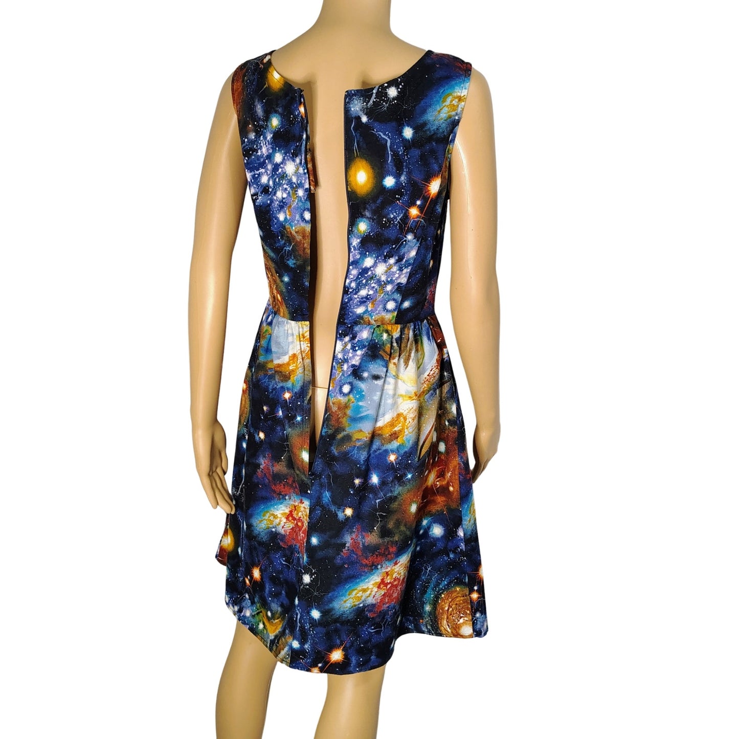 Blue ModCloth Fervour Dress Galaxy Fit & Flare Back Zipper Sleeveless Size Small
