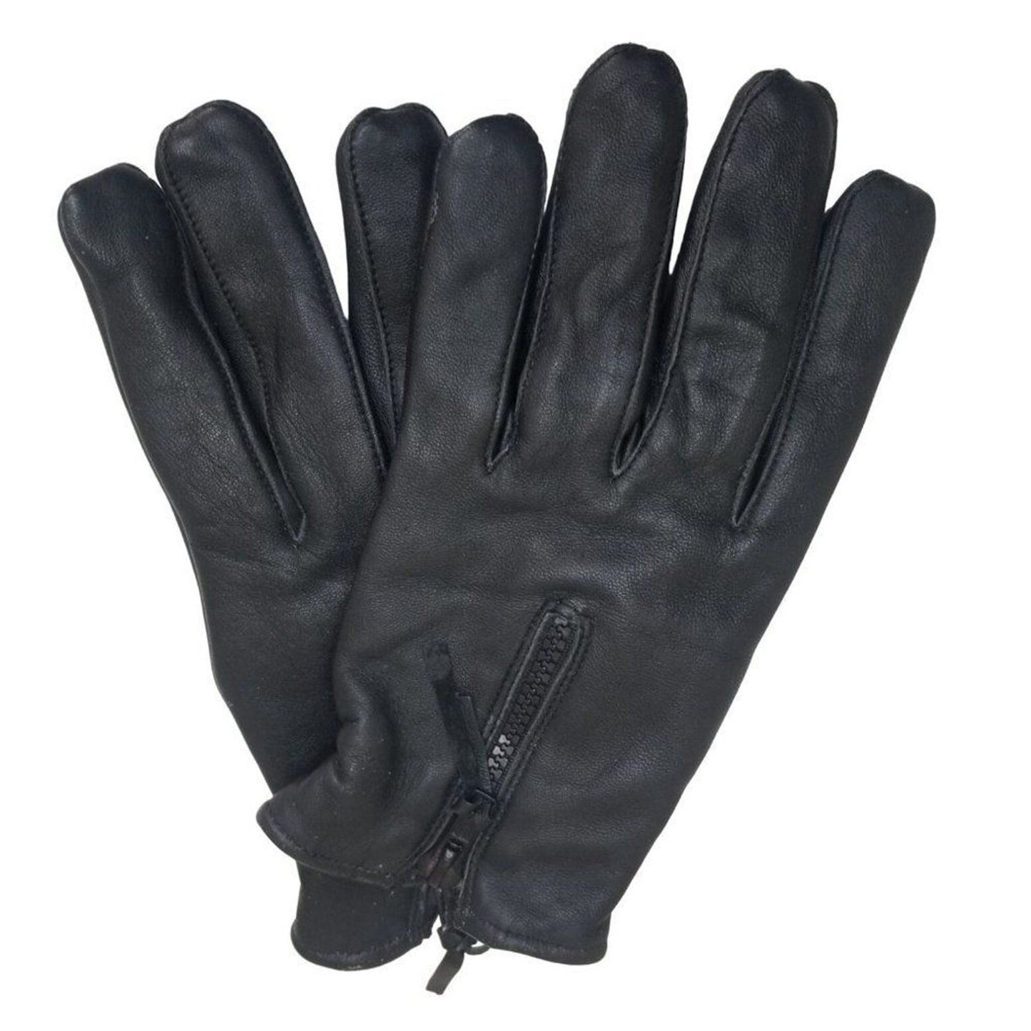 Black Deer Skin Leather Zip + Elastic Wrist Lined Gloves Size Men's Medium
