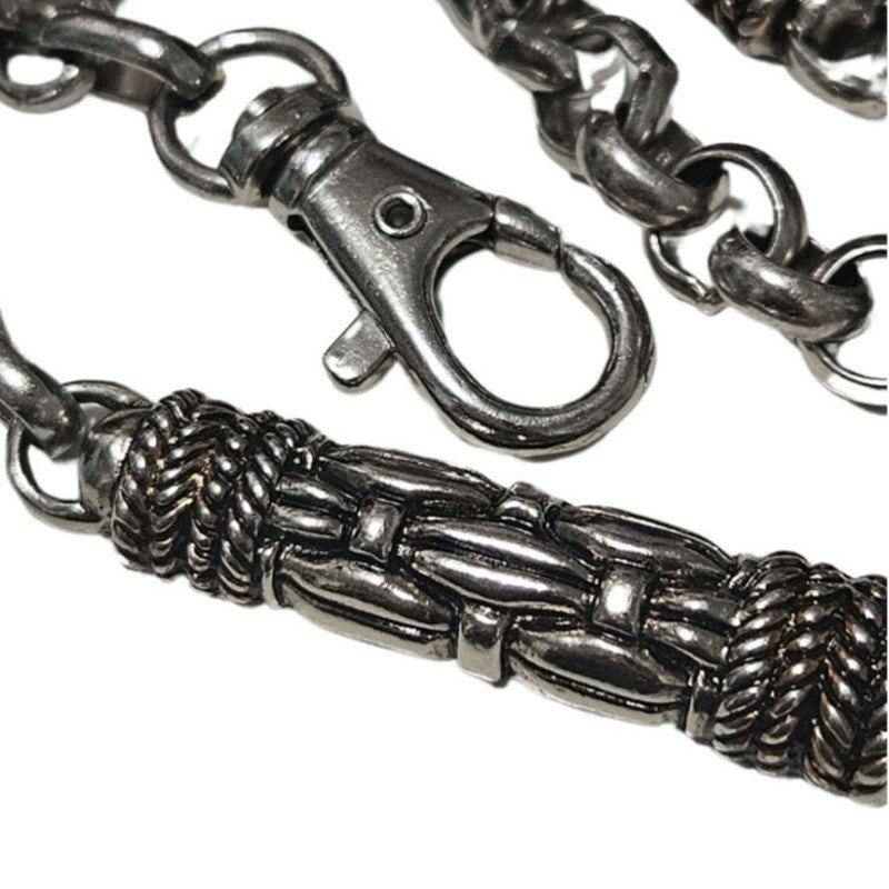 Vintage Woven Metal Design Chain Links Adjustable Heavyweight Belt Silver Tone