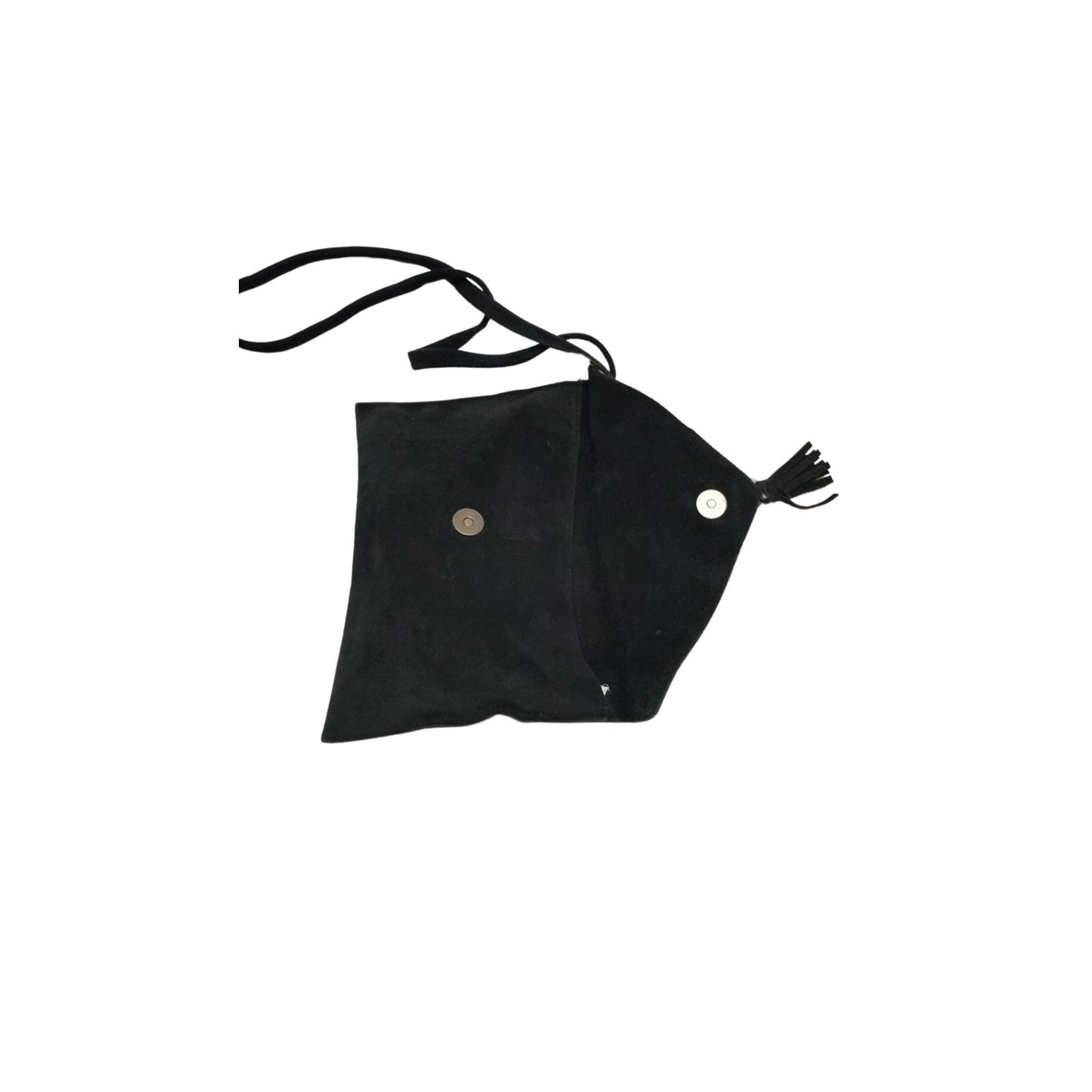 Black Suede Crossbody Envelope Handbag Tassel Magnetic Closure Fold Over Top